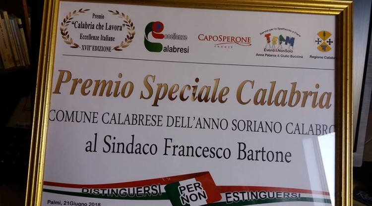 Eccellenze calabresi, Soriano premiato come Comune dell’anno