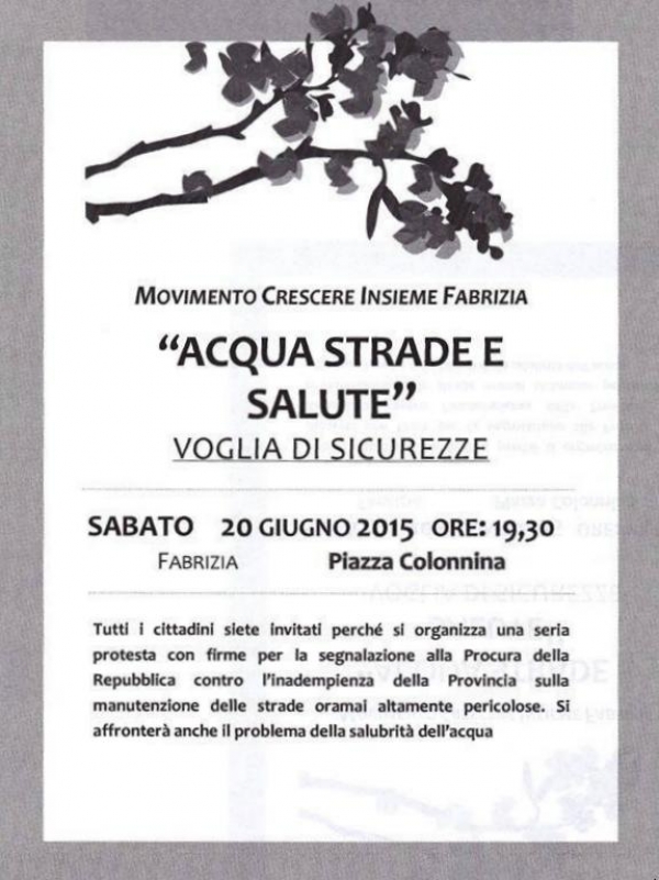 Fabrizia, acqua e viabilità: il movimento &#039;Crescere Insieme&#039; organizza un incontro pubblico