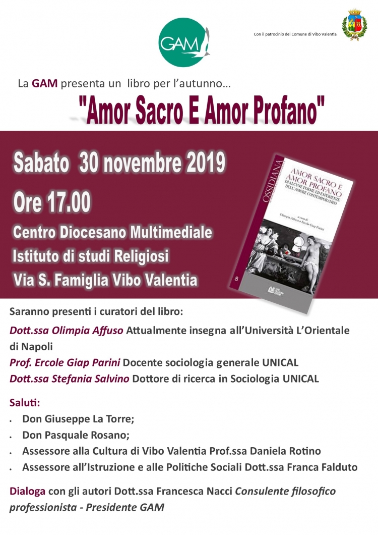 A Vibo la presentazione del libro “Amor sacro e Amor profano”