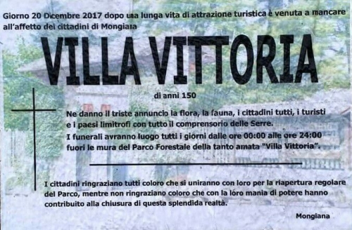 Mongiana, manifesto funebre sui social contro la chiusura di Villa Vittoria