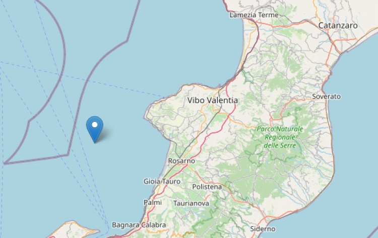 Terremoto di magnitudo 2.9 al largo del mar Tirreno