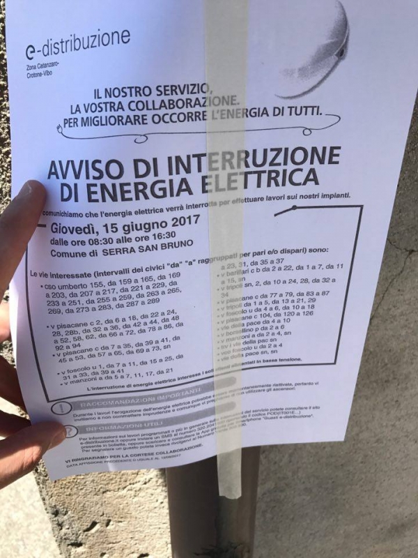 Serra, interruzione dell&#039;energia elettrica in alcune vie del quartiere di Spinetto