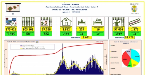 Coronavirus, 104 nuovi positivi su 1333 tamponi effettuati in Calabria. Il bollettino