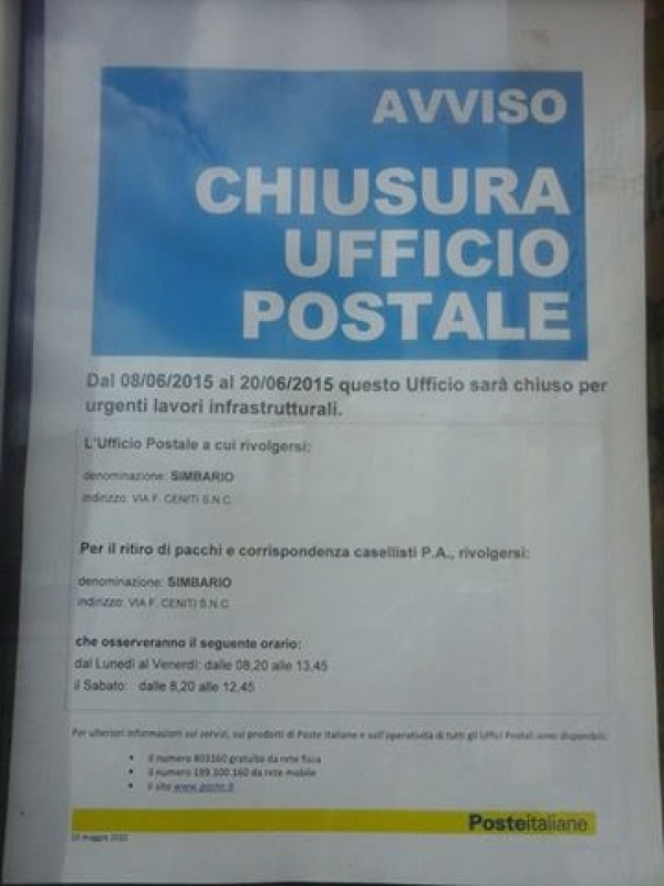 Serra, chiusura ufficio postale. Tassone: &#039;Il Comune istituisca un servizio navetta&#039;