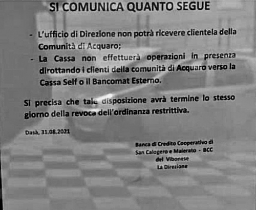 Troppi casi Covid e la banca non fa entrare le persone di Acquaro, Barilaro: «Provocazione vergognosa»