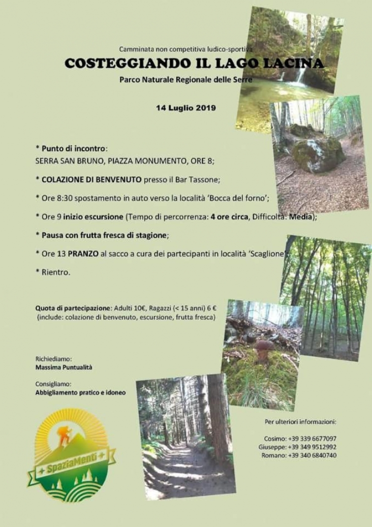 “Costeggiando il lago Lacina”, domani l’escursione organizzata dall’associazione SpaziaMenti