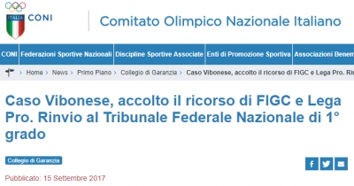 Caso Vibonese, accolto il ricorso di Figc e Lega Pro: i rossoblu restano in serie D