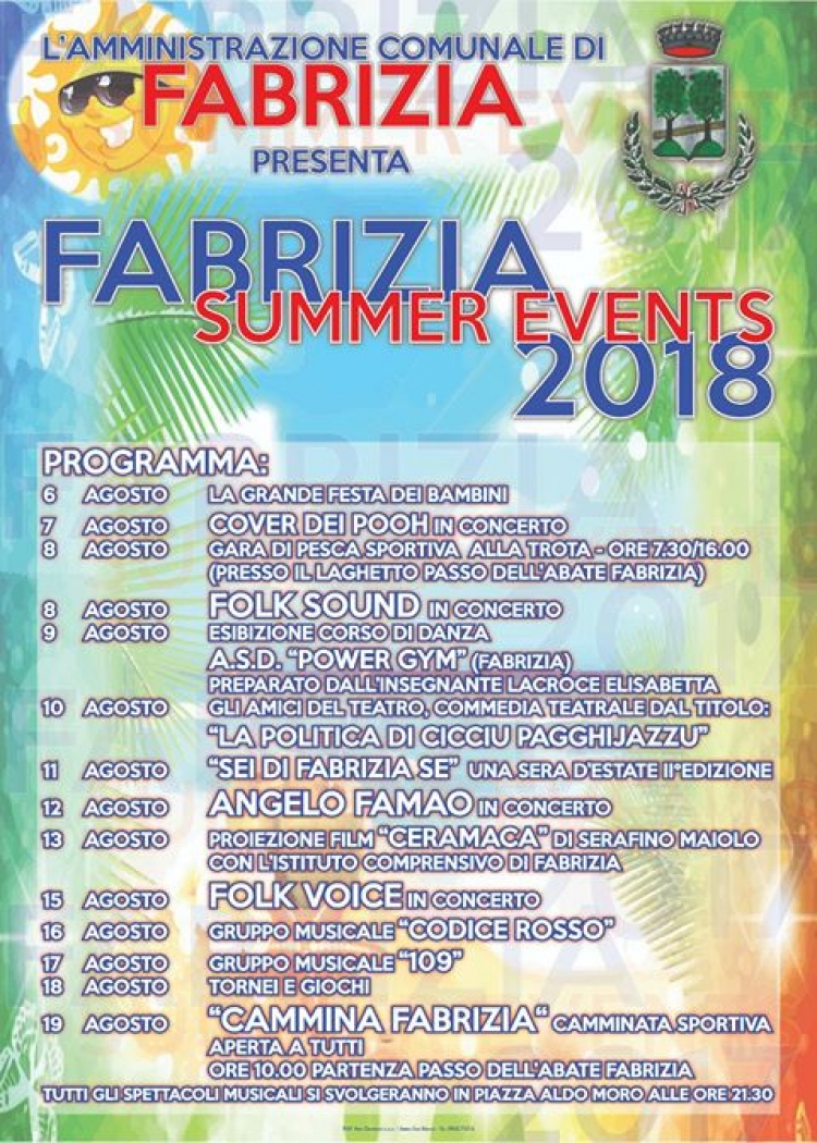 Gli eventi in programma nel “Fabrizia Summer Events 2018”