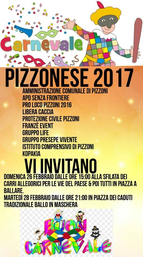 A Pizzoni la festa del carnevale con la sfilata dei carri e il ballo in maschera